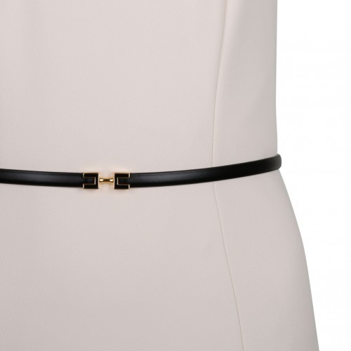 Cream Contrasting Belt Dress