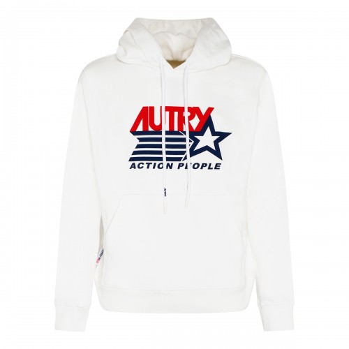 White Cotton Logo Print Drawstring Hoodie