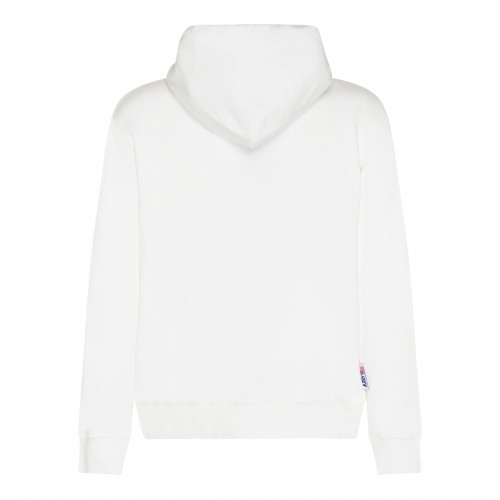 White Cotton Logo Print Drawstring Hoodie