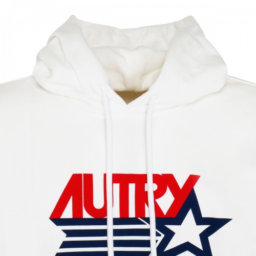 White Cotton Logo Print Drawstring Hoodie