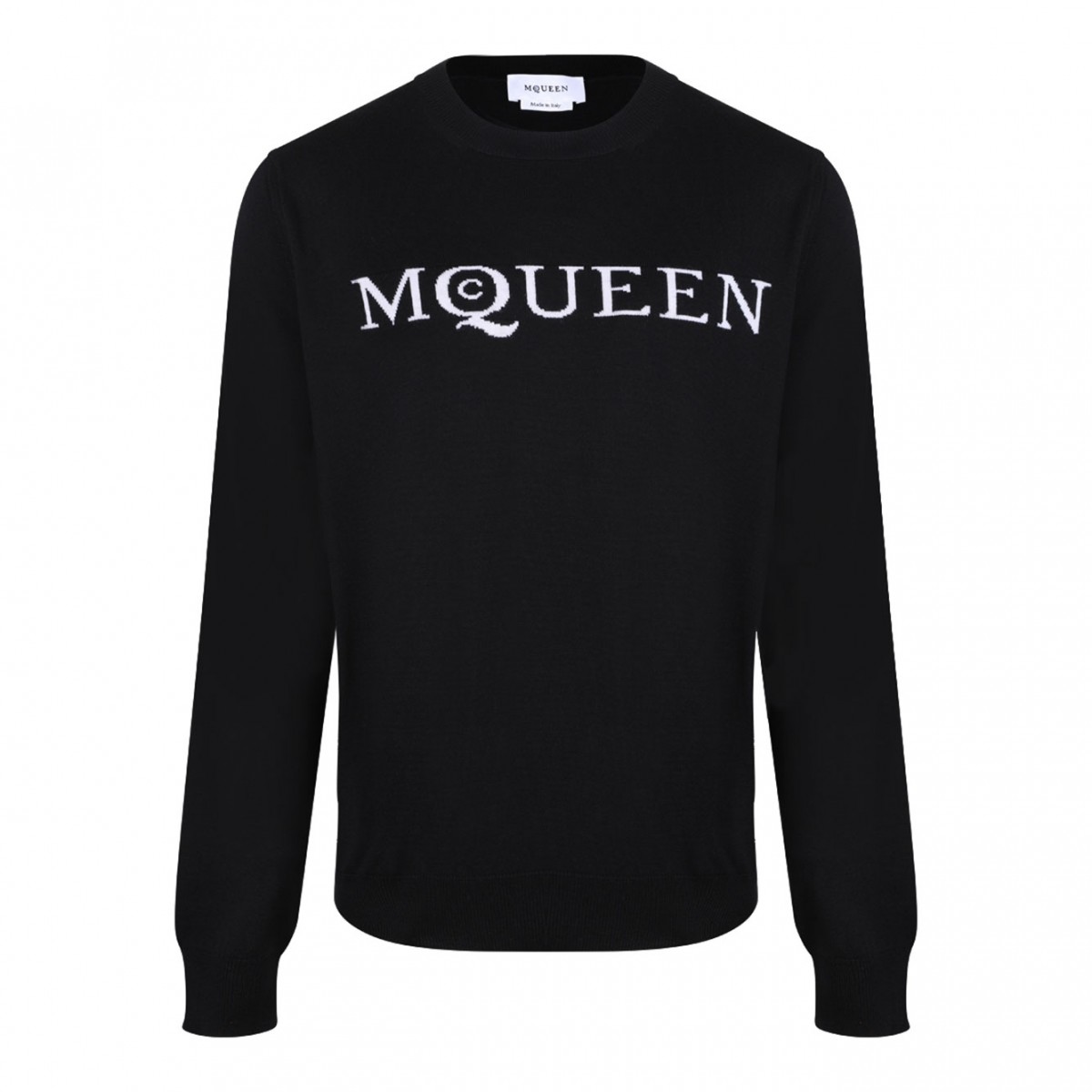 Black and Ivory Merino Wool Logo Jumper
