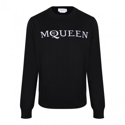Black and Ivory Merino Wool Logo Jumper