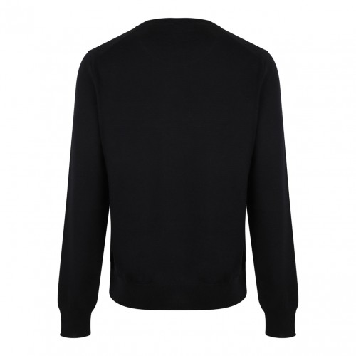 Black and Ivory Merino Wool Logo Jumper