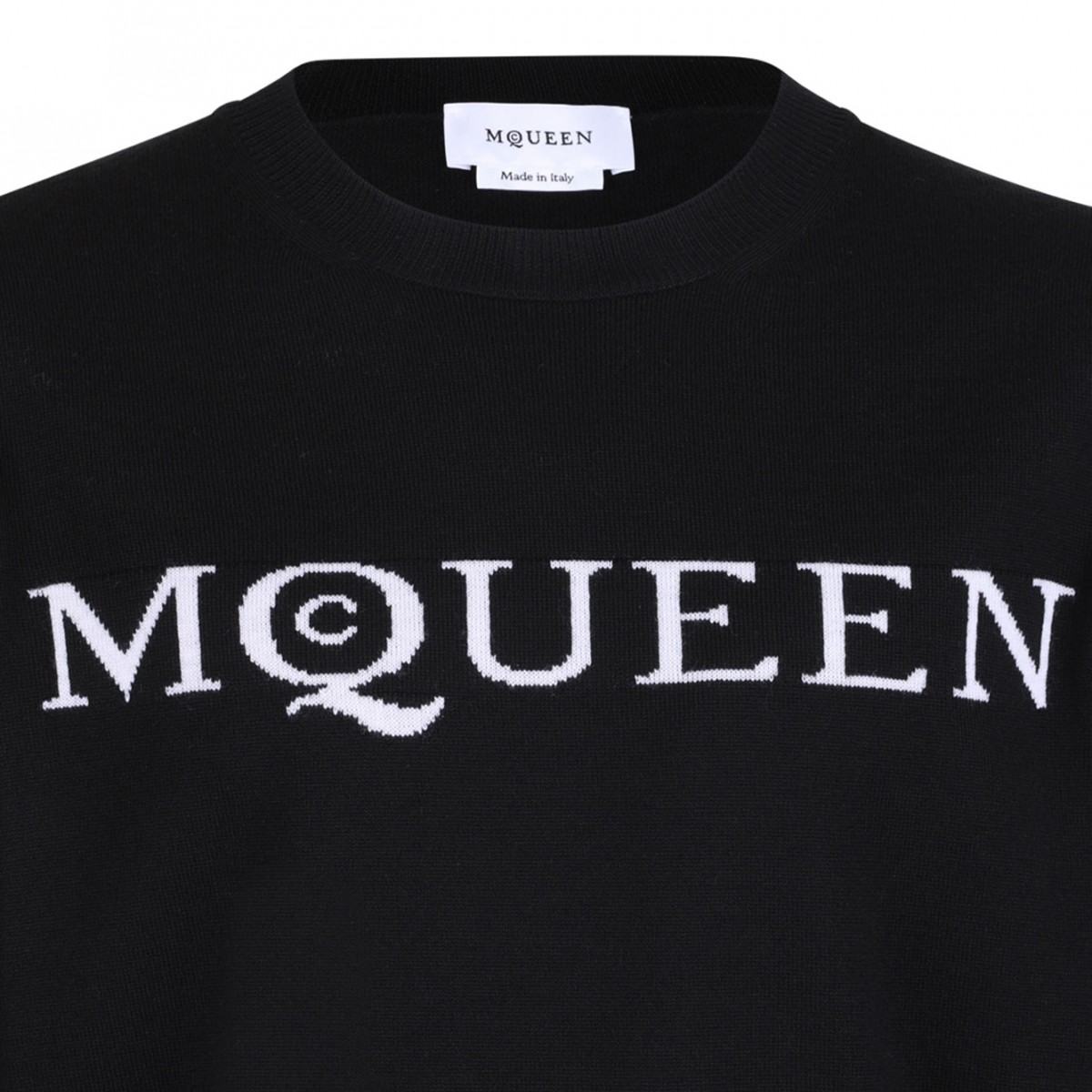 Black and Ivory Merino Wool Logo Jumper