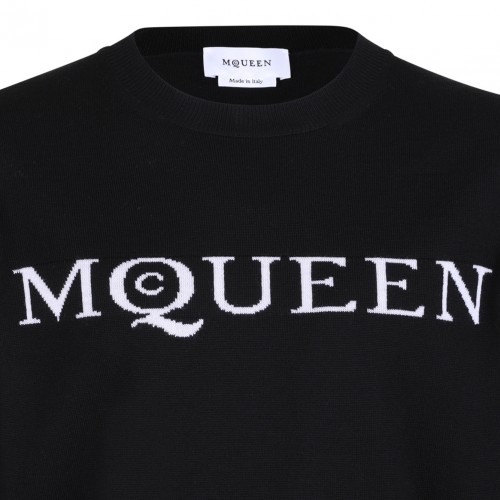 Black and Ivory Merino Wool Logo Jumper