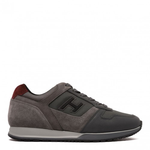 Grey Panelled-Leather Sneakers