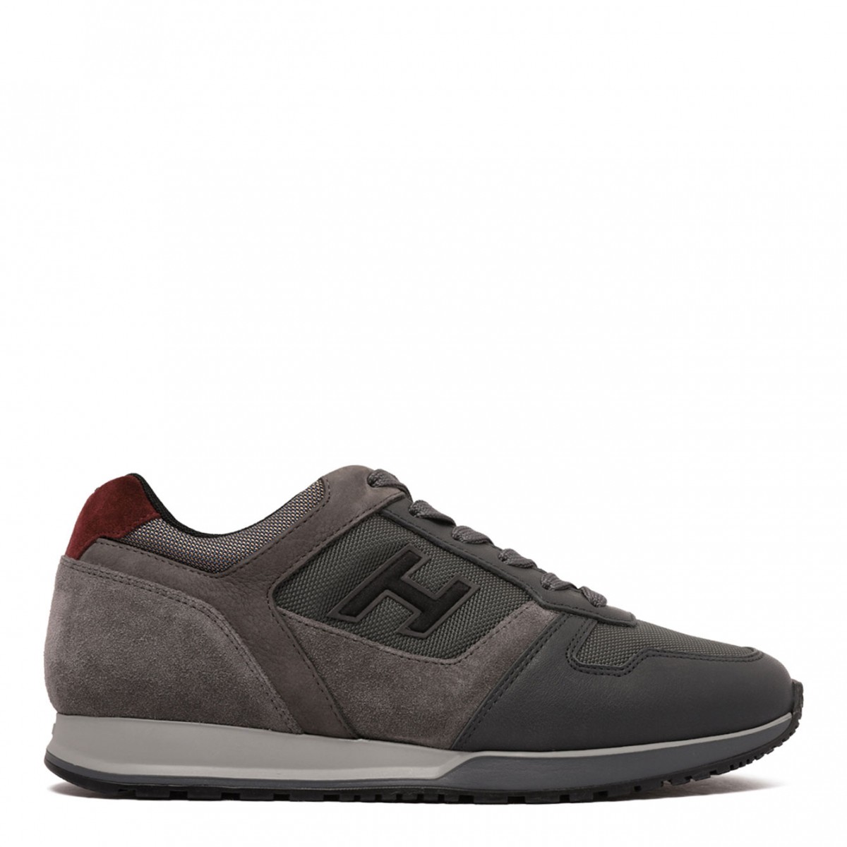 Grey Panelled-Leather Sneakers