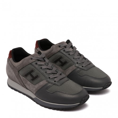 Grey Panelled-Leather Sneakers 2