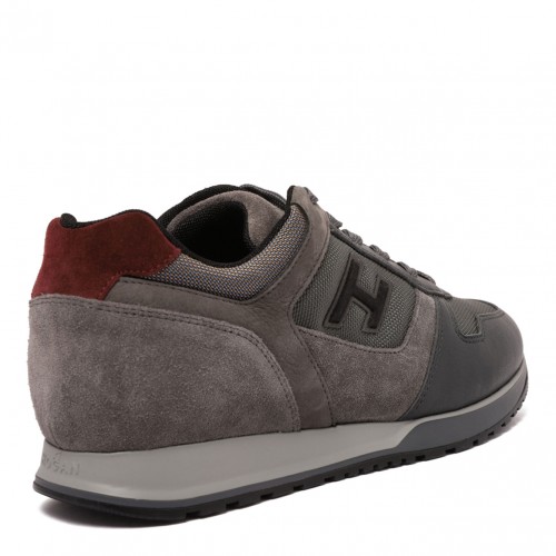 Grey Panelled-Leather Sneakers