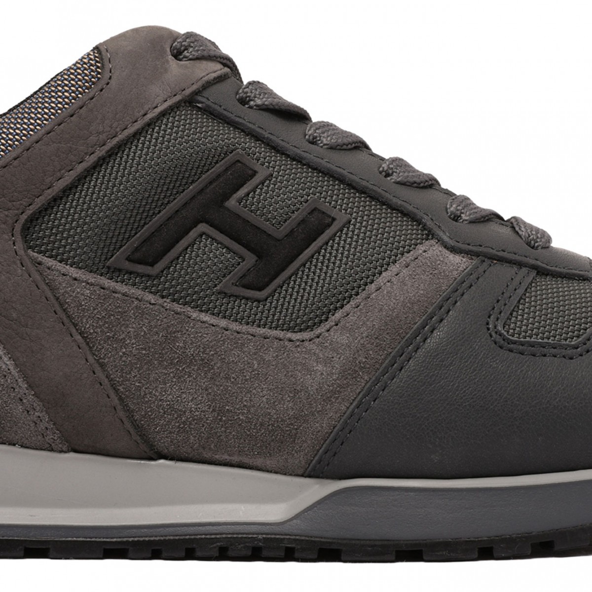 Grey Panelled-Leather Sneakers
