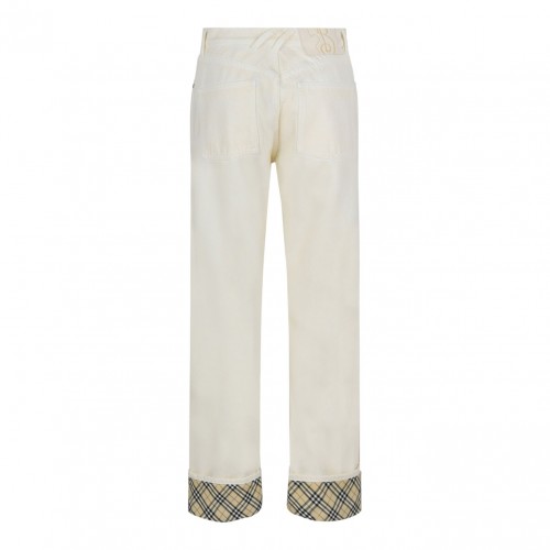 Cream White Checkered Jeans