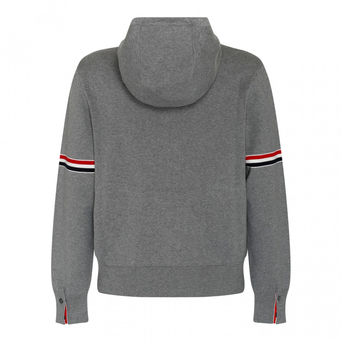 Grey Cotton Striped Zip Up Hoodie