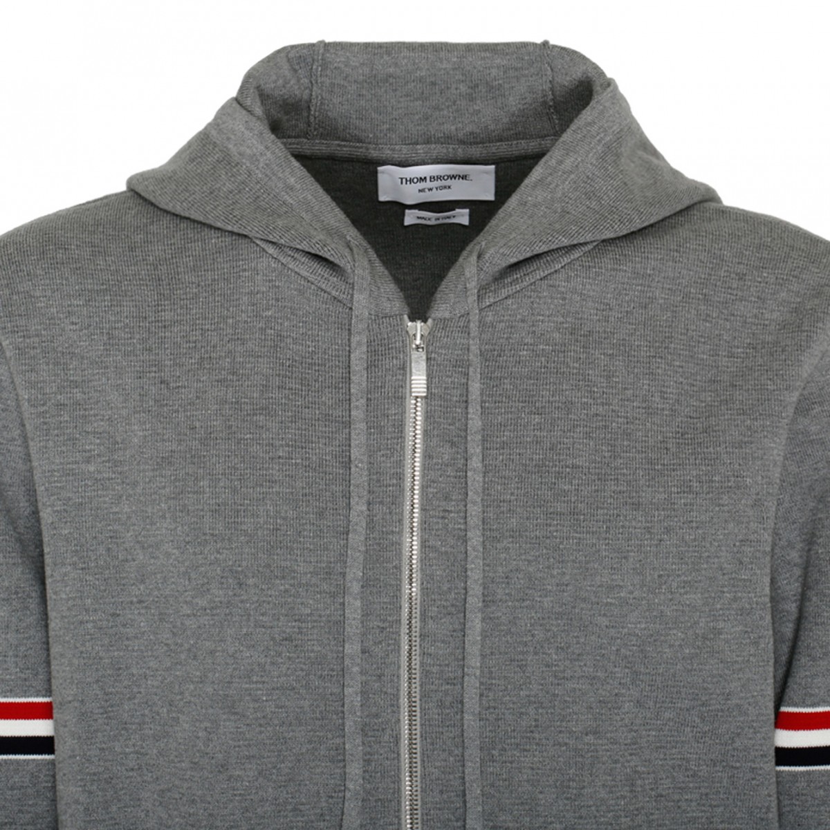 Grey Cotton Striped Zip Up Hoodie