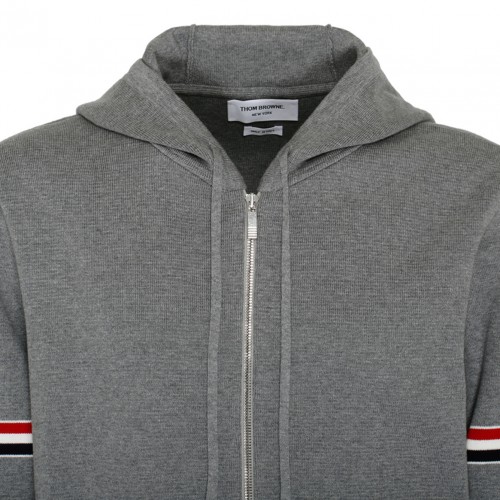 Grey Cotton Striped Zip Up Hoodie