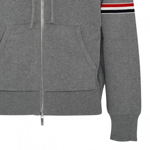 Grey Cotton Striped Zip Up Hoodie