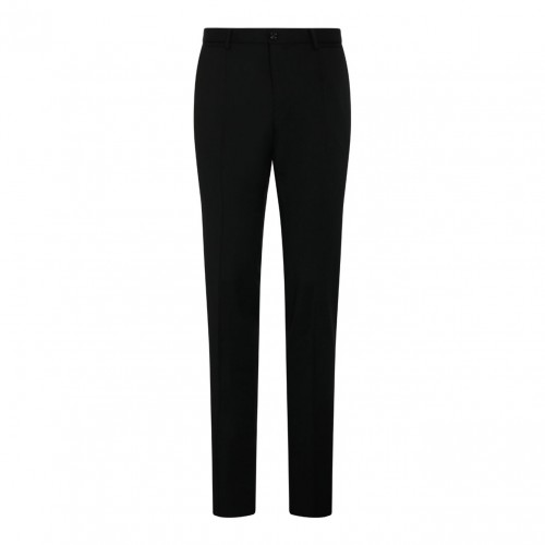Black Stretch Wool Tailored Trousers