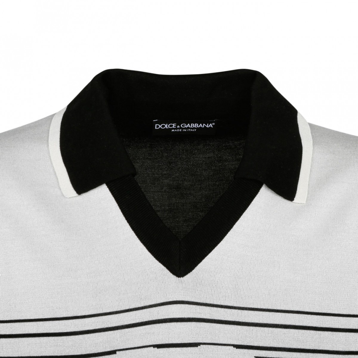 White and Black Jacquard Polo Shirt