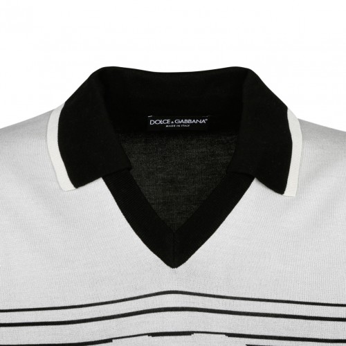 White and Black Jacquard Polo Shirt