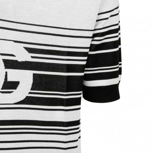 White and Black Jacquard Polo Shirt