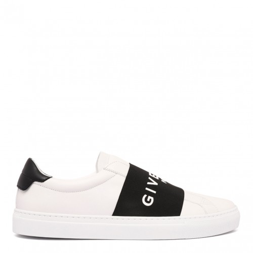 White and Black Logo Print Sneakers