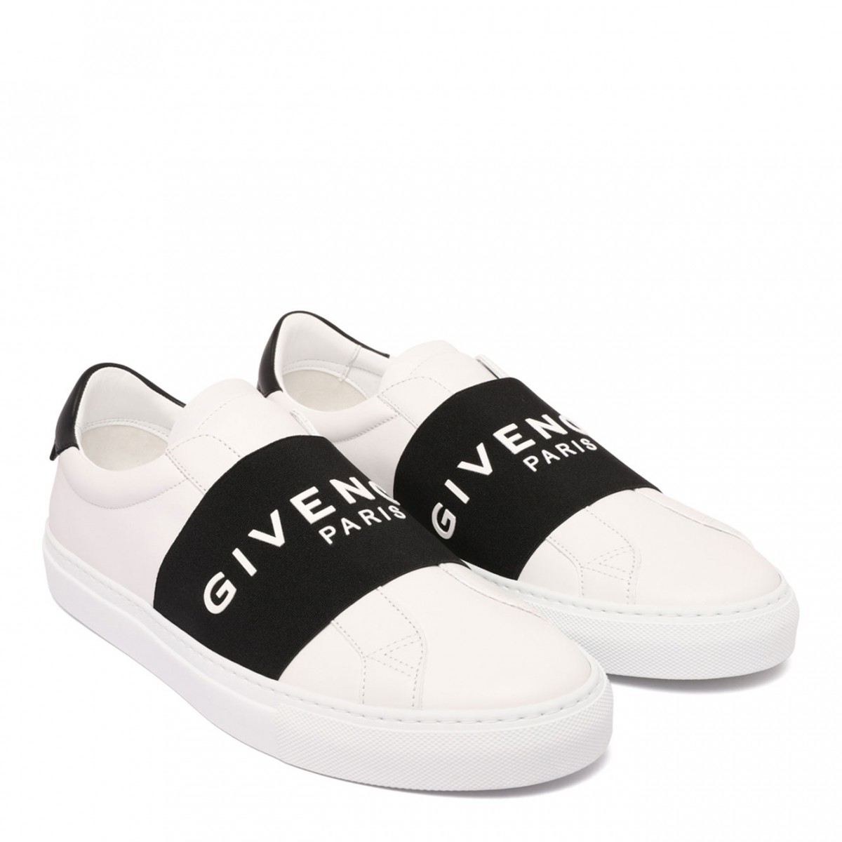 White and Black Logo Print Sneakers