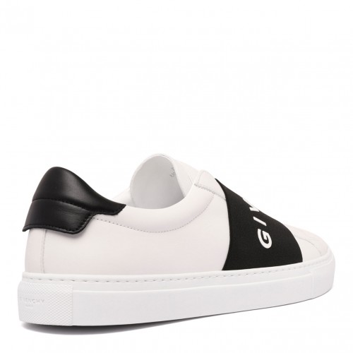 White and Black Logo Print Sneakers