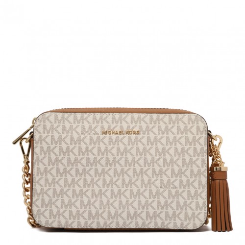 White and Brown Medium Ginny Shoulder Bag