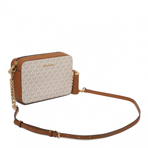 White and Brown Medium Ginny Shoulder Bag