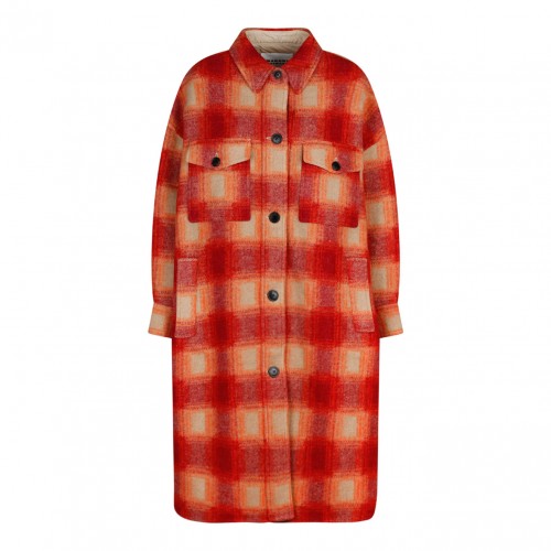 Brunt Orange and Multicolour Cotton Plaid Check Flannel Midi Coat