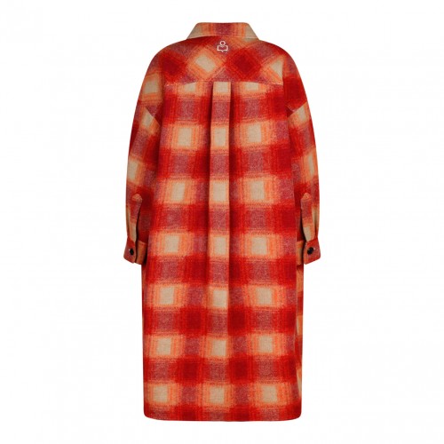 Brunt Orange and Multicolour Cotton Plaid Check Flannel Midi Coat 2