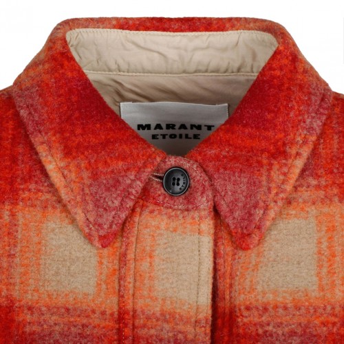 Brunt Orange and Multicolour Cotton Plaid Check Flannel Midi Coat