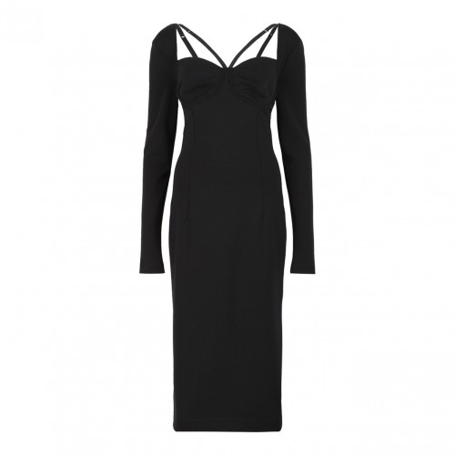 Black Calf-Length Stretch Viscose Jersey Milano Rib Dress