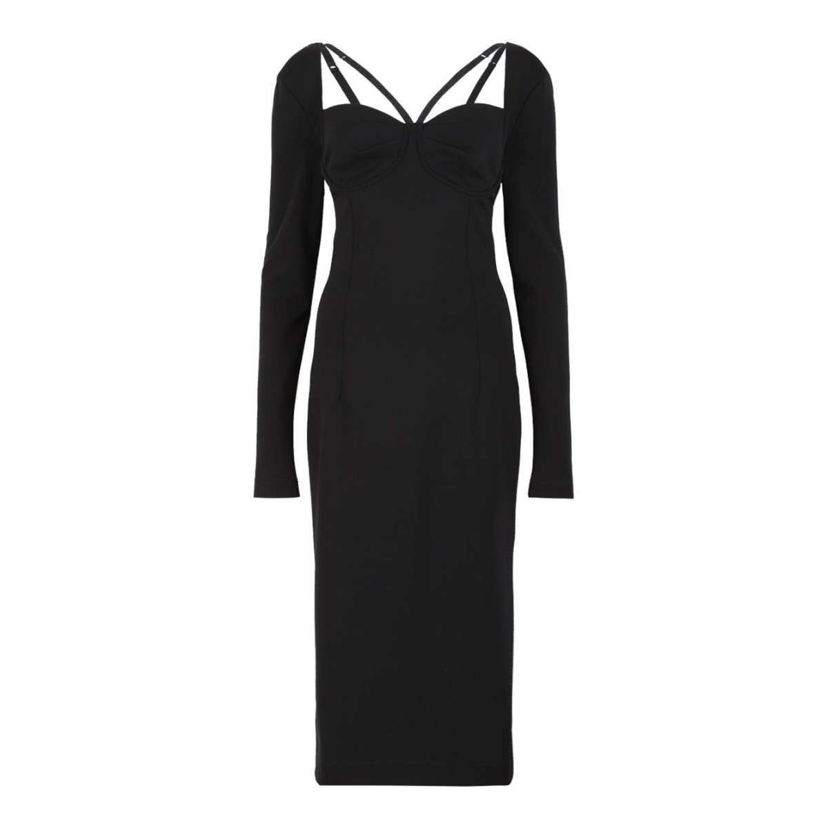 Black Calf-Length Stretch Viscose Jersey Milano Rib Dress