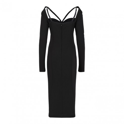 Black Calf-Length Stretch Viscose Jersey Milano Rib Dress 2