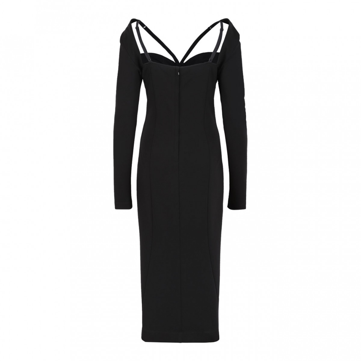Black Calf-Length Stretch Viscose Jersey Milano Rib Dress