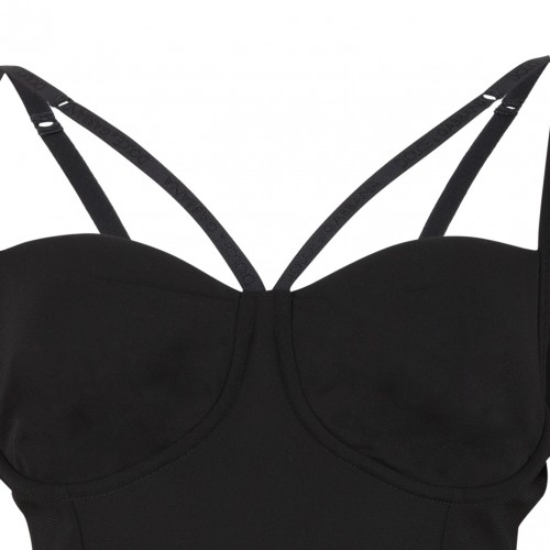 Black Calf-Length Stretch Viscose Jersey Milano Rib Dress