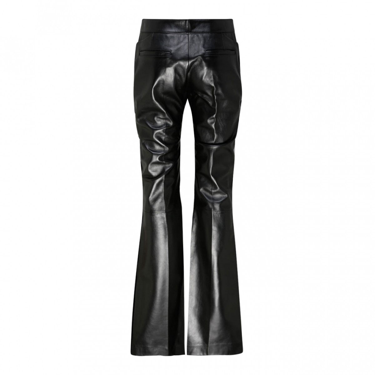 Black Calf Leather Flared Trousers