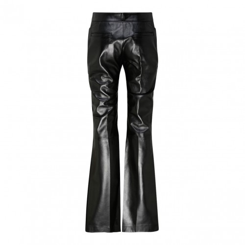 Black Calf Leather Flared Trousers