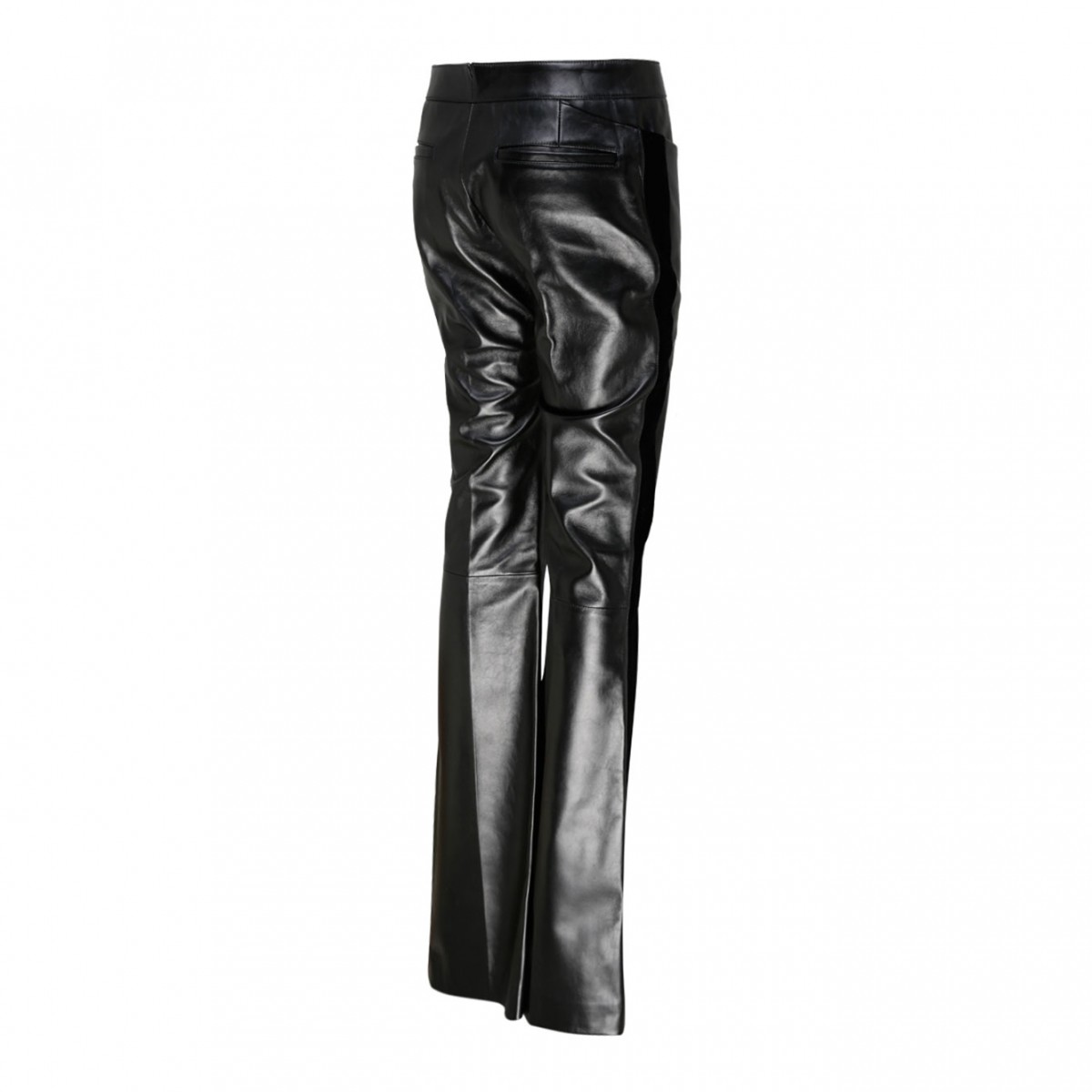 Black Calf Leather Flared Trousers