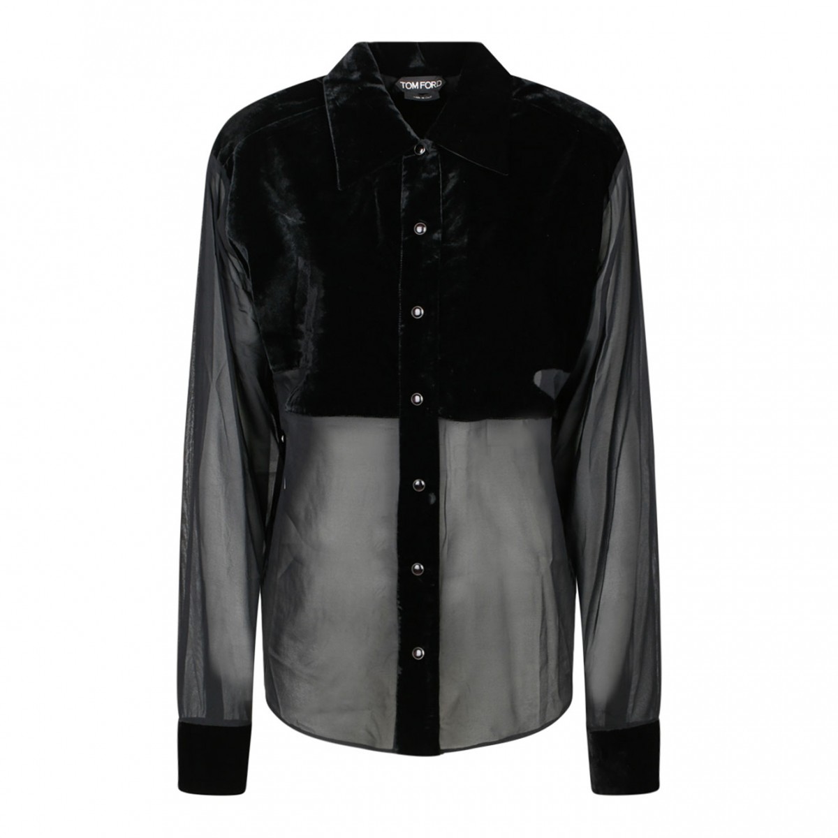 Black Silk Panelled Buttoned Shirt