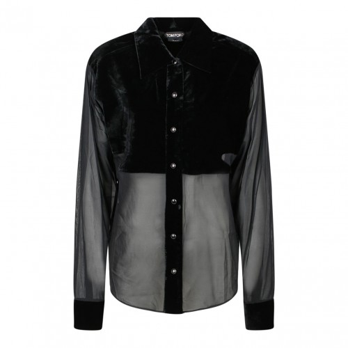 Black Silk Panelled Buttoned Shirt