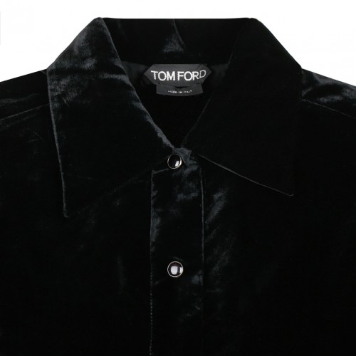 Black Silk Panelled Buttoned Shirt