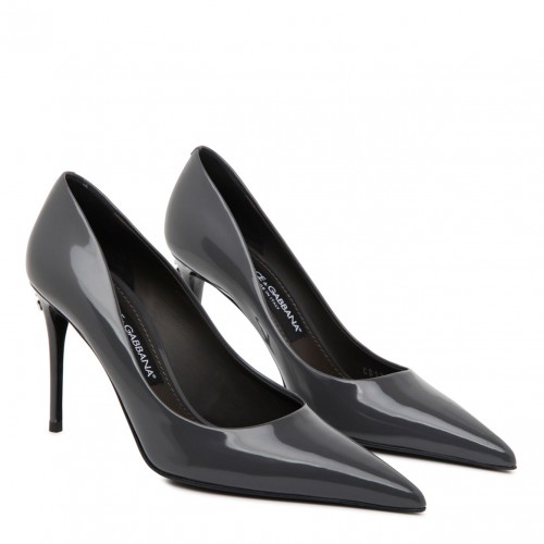 Grey Calf Leather Pointed Toe Pumps