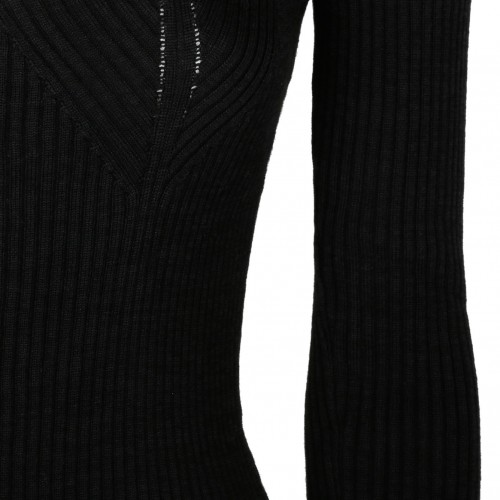 Black Merino Wool Blend Cardigan