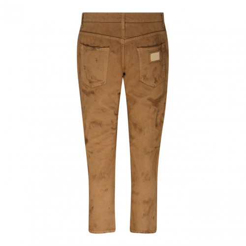 Light Brown Cotton Ripped Slim Fit Jeans 2