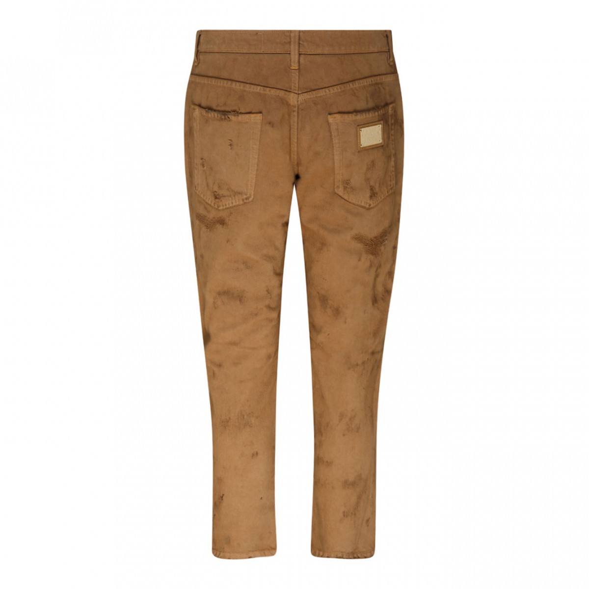 Light Brown Cotton Ripped Slim Fit Jeans