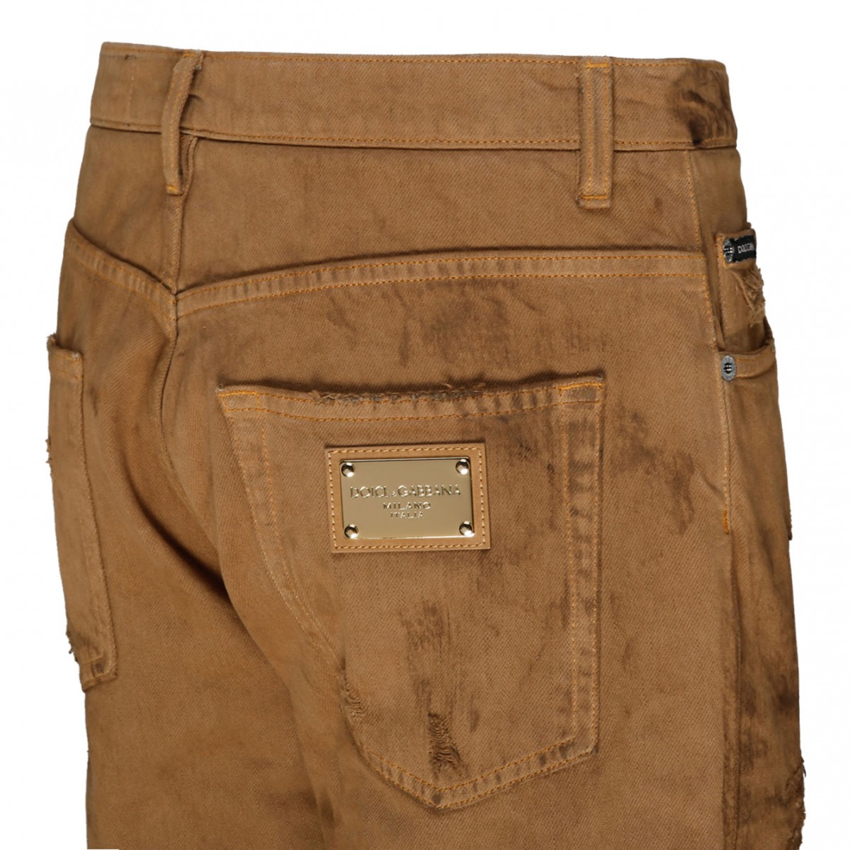 Light Brown Cotton Ripped Slim Fit Jeans