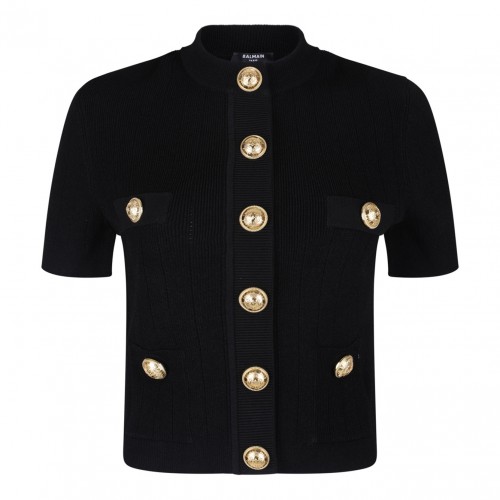 Black Embossed Button Cardigan