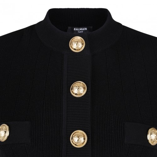 Black Embossed Button Cardigan