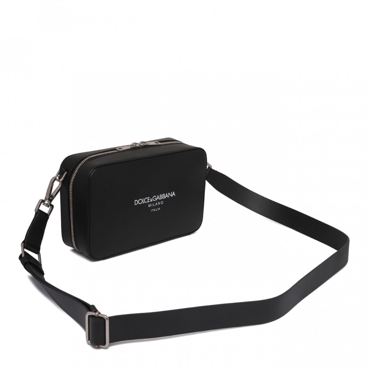 Black Logo Embossed Messenger Bag